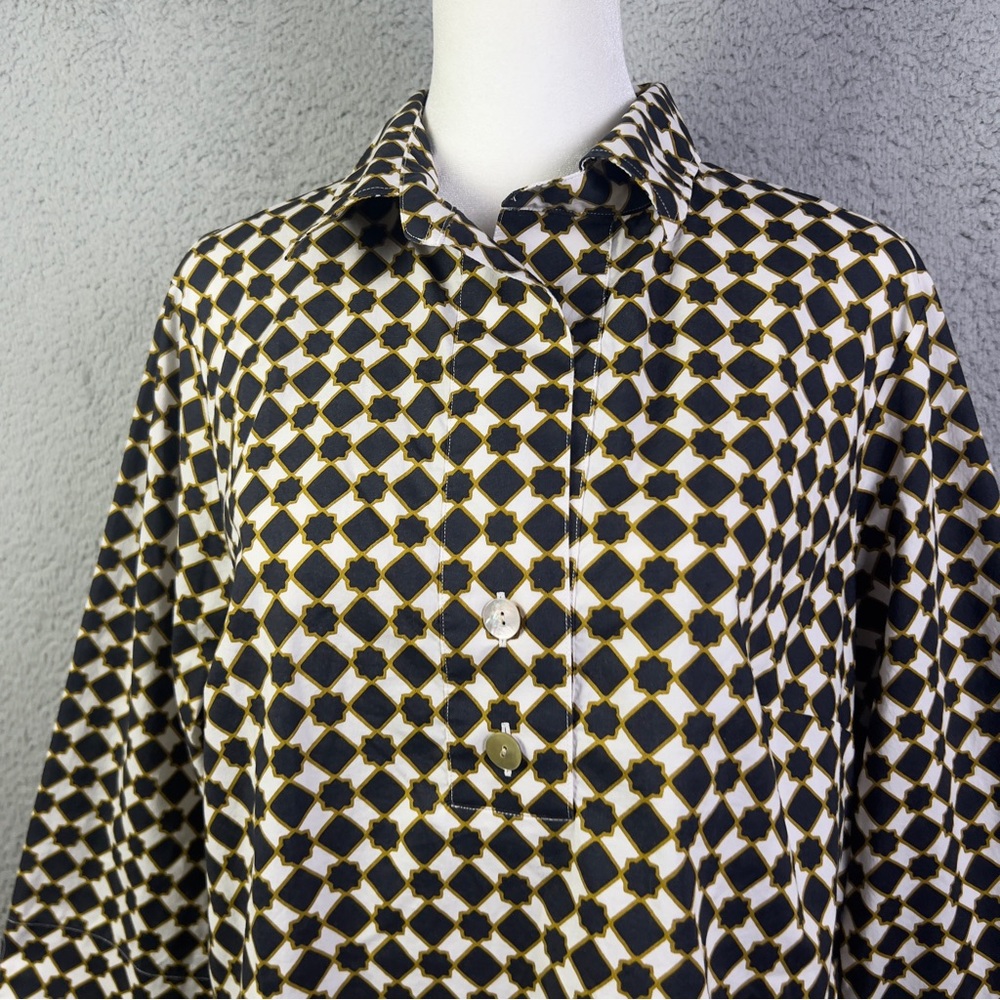 Hinson Wu Charlotte Top Womens Small Black White Geometric 3/4 Sleeve Tunic - Picture 2 of 9
